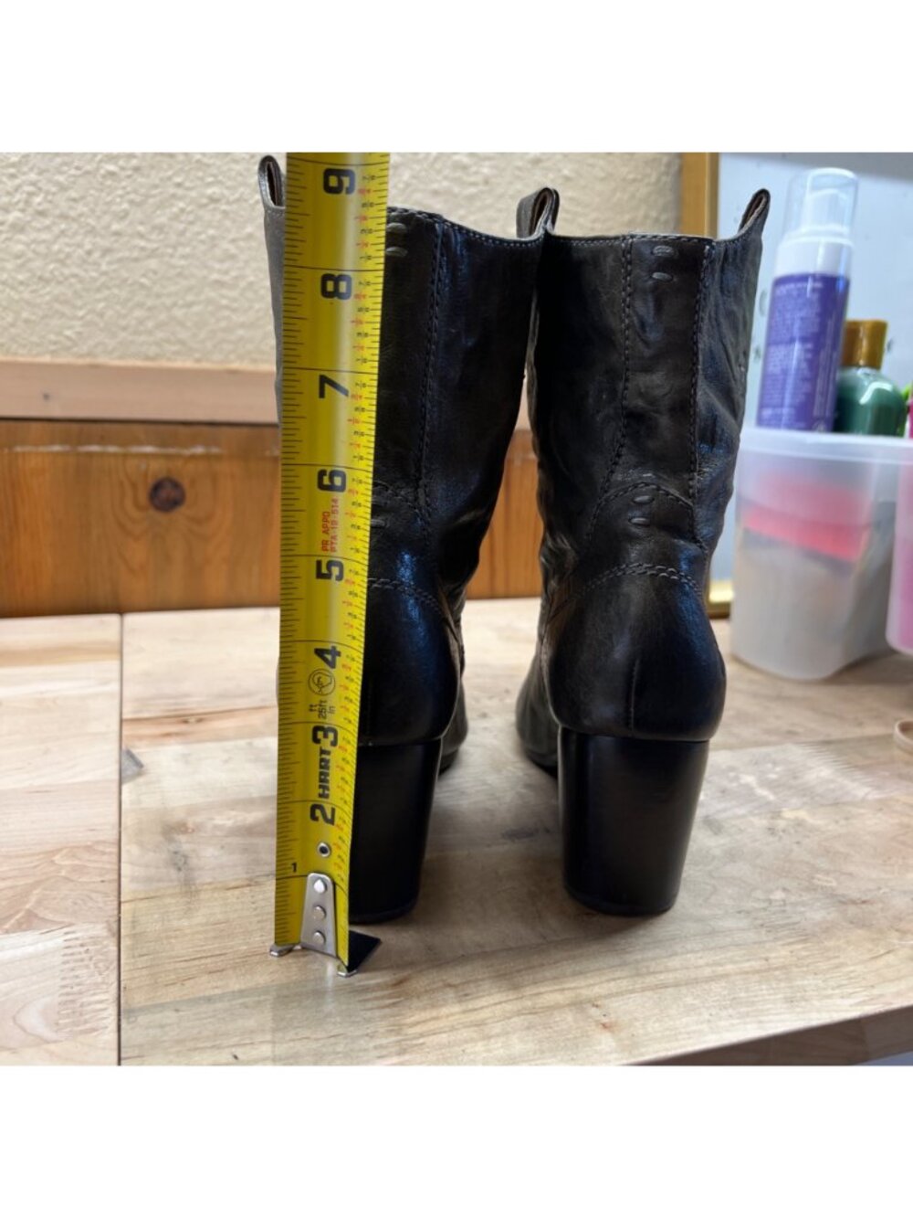 Frye Carson Mid Heel Short Leather Ankle Boots Brown Western Style Size 6.5 - Picture 9 of 15